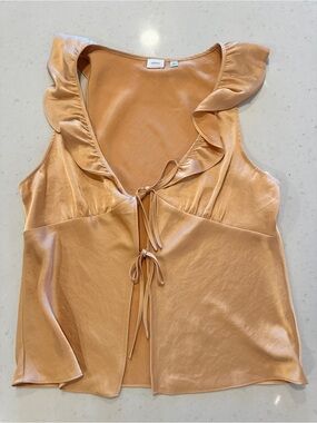 NWOT Aritzia Wilfred Silk Tie Front Sleeveless Blouse Medium Umber Orange Tan